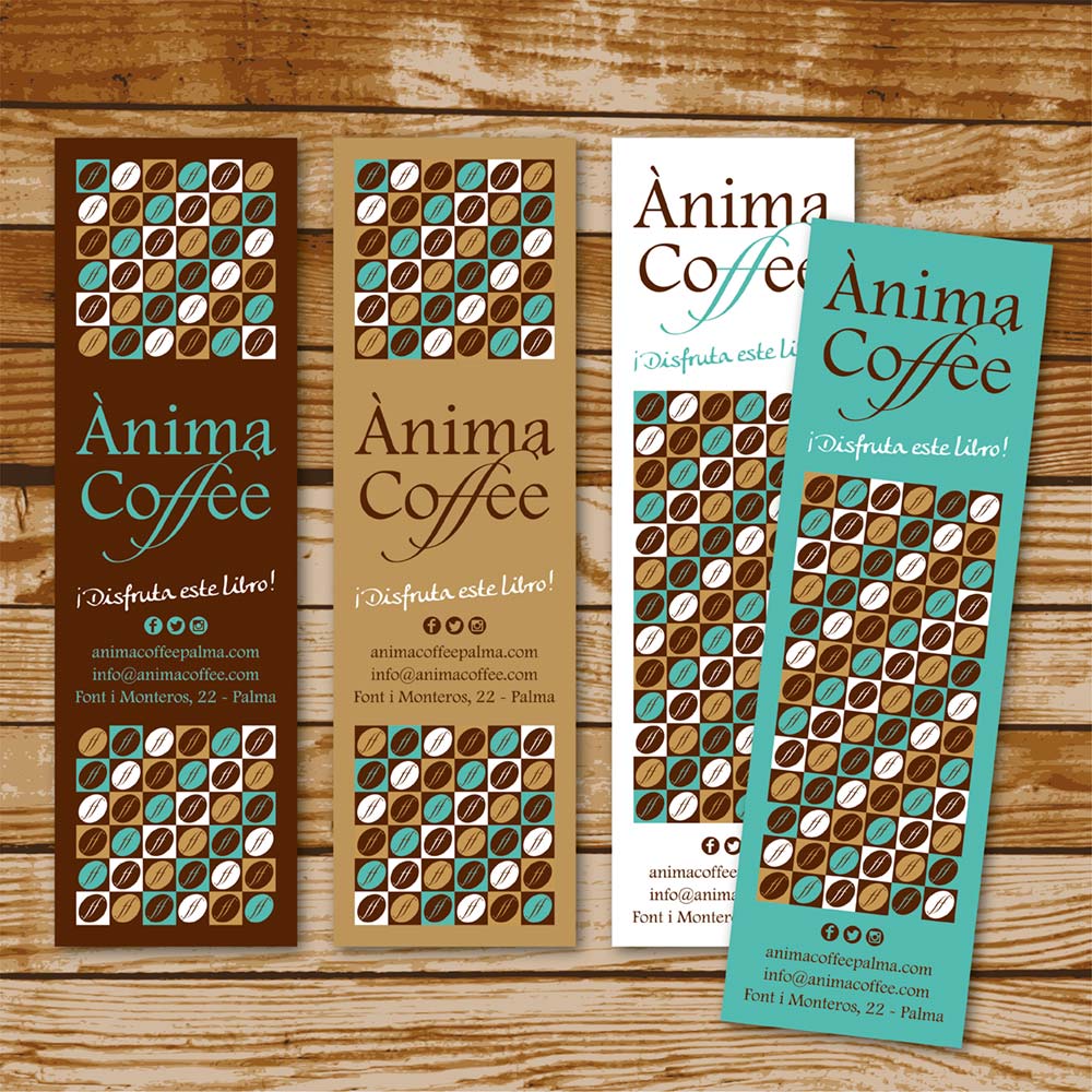 Diseño de marca "Ànima Coffee" tarjeta marcapáginas